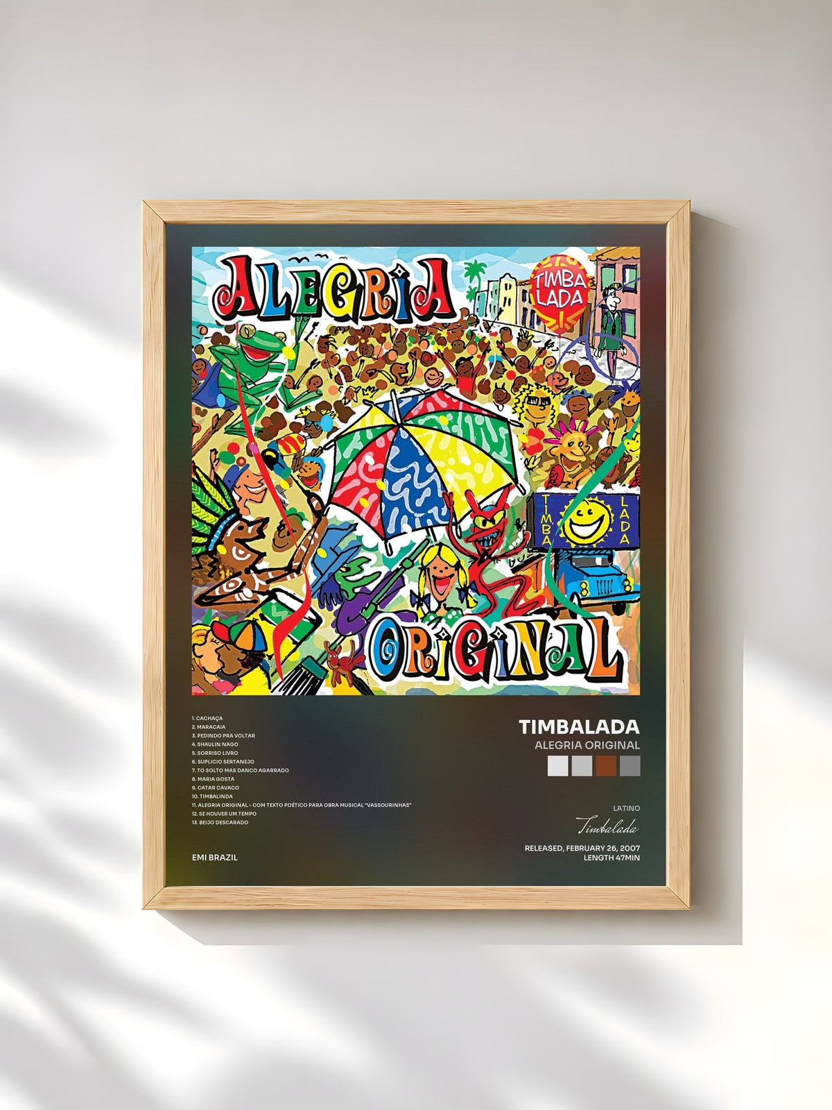 #bois Tableau de l'album Alegria Original de Timbalada, cadre en bois brut, imprimé et encadré en France