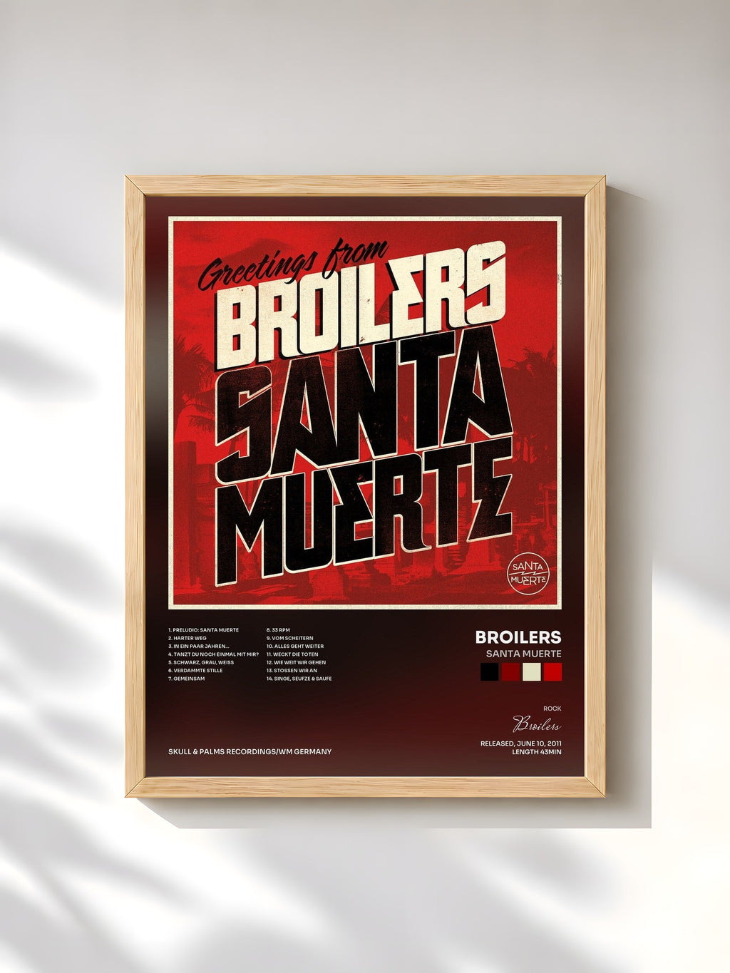 #bois Tableau de l'album Santa Muerte de Broilers, cadre en bois brut, imprimé et encadré en France