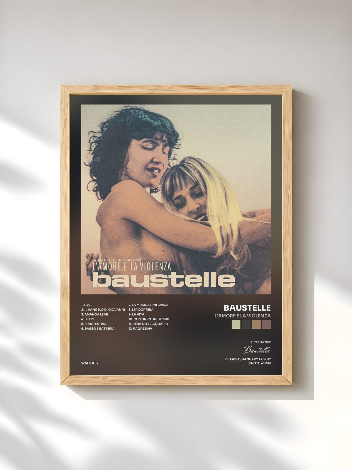 #bois Tableau de l'album L'amore e la violenza de Baustelle, cadre en bois brut, imprimé et encadré en France