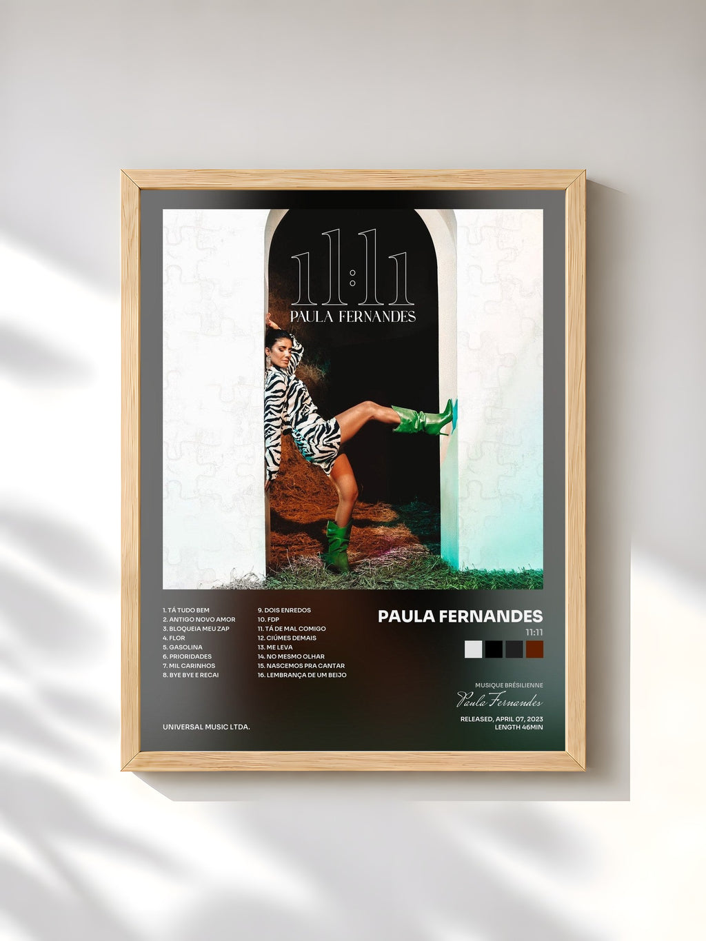 #bois Tableau de l'album 11:11 de Paula Fernandes, cadre en bois brut, imprimé et encadré en France