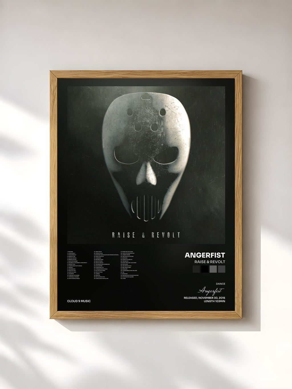 #bois Tableau de l'album Raise & Revolt de Angerfist, cadre en bois brut, imprimé et encadré en France