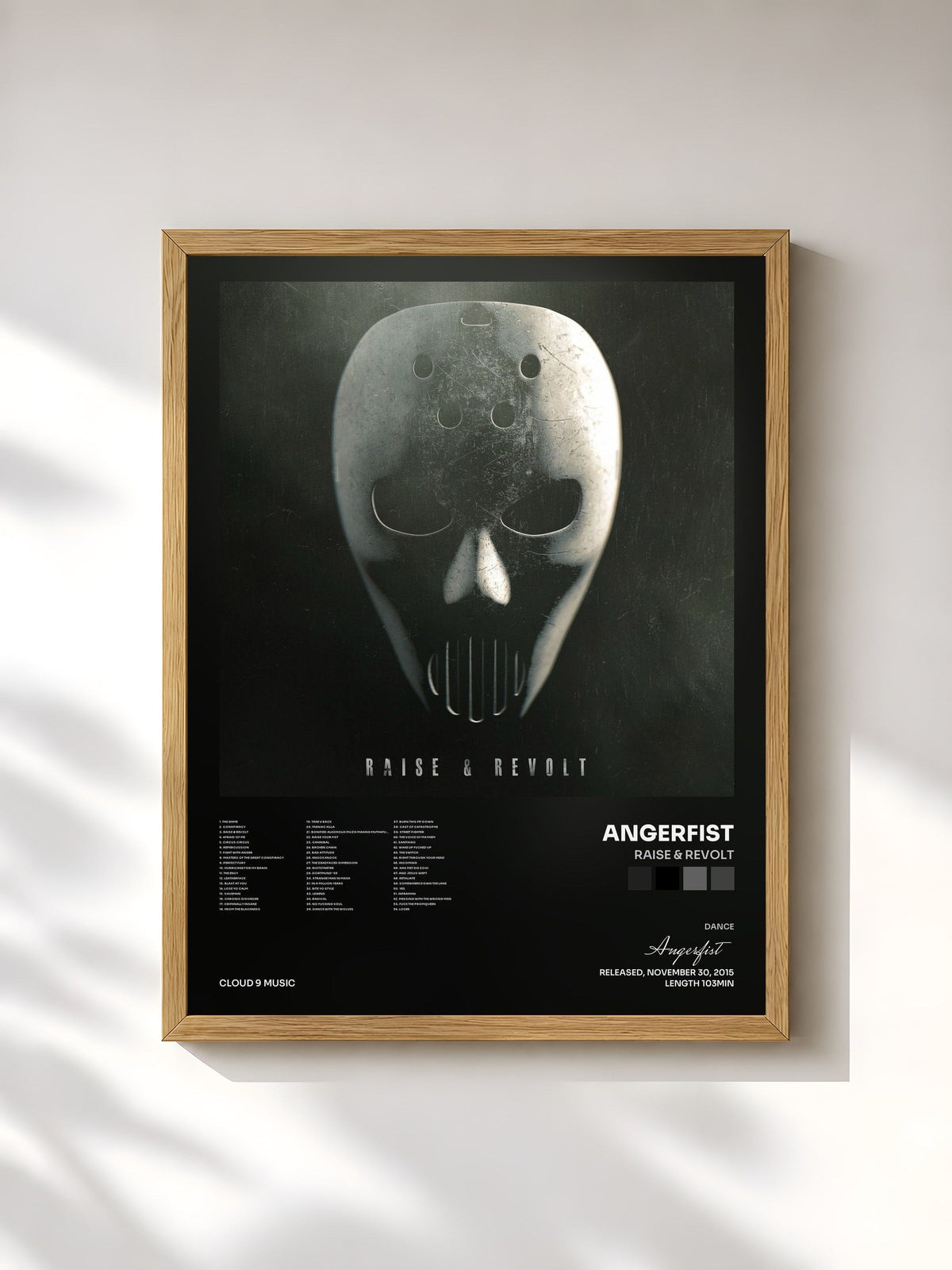 #bois Tableau de l'album Raise & Revolt de Angerfist, cadre en bois brut, imprimé et encadré en France