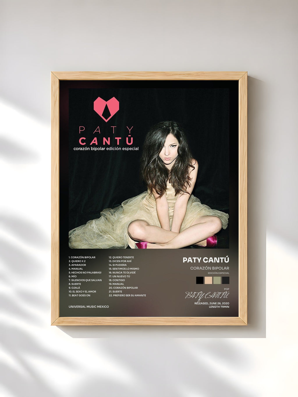#bois Tableau de l'album Corazón Bipolar (Edición Especial) de PATY CANTÚ, cadre en bois brut, imprimé et encadré en France