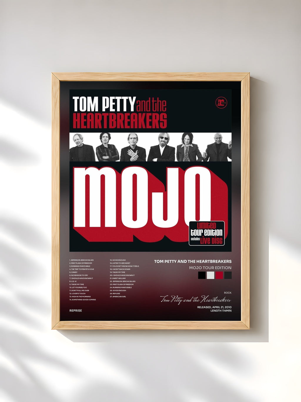#bois Tableau de l'album Mojo Tour Edition de Tom Petty and the Heartbreakers, cadre en bois brut, imprimé et encadré en France