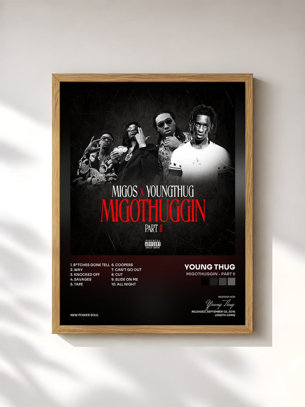 #bois Tableau de l'album MigoThuggin - Part II de Young Thug, cadre en bois brut, imprimé et encadré en France