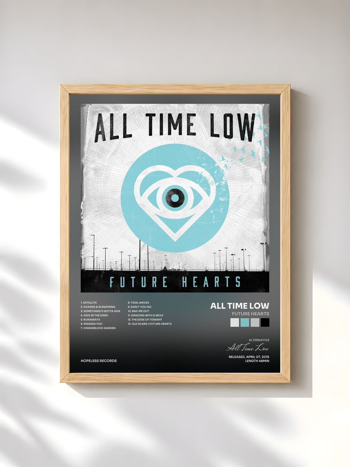 #bois Tableau de l'album Future Hearts de All Time Low, cadre en bois brut, imprimé et encadré en France