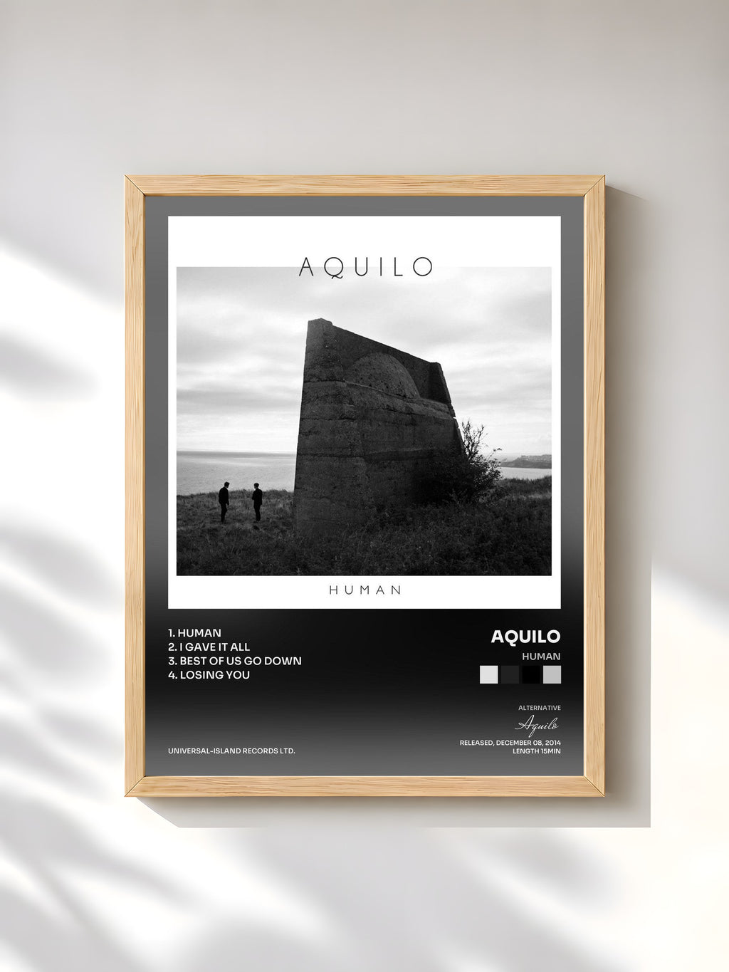 #bois Tableau de l'album Human de Aquilo, cadre en bois brut, imprimé et encadré en France
