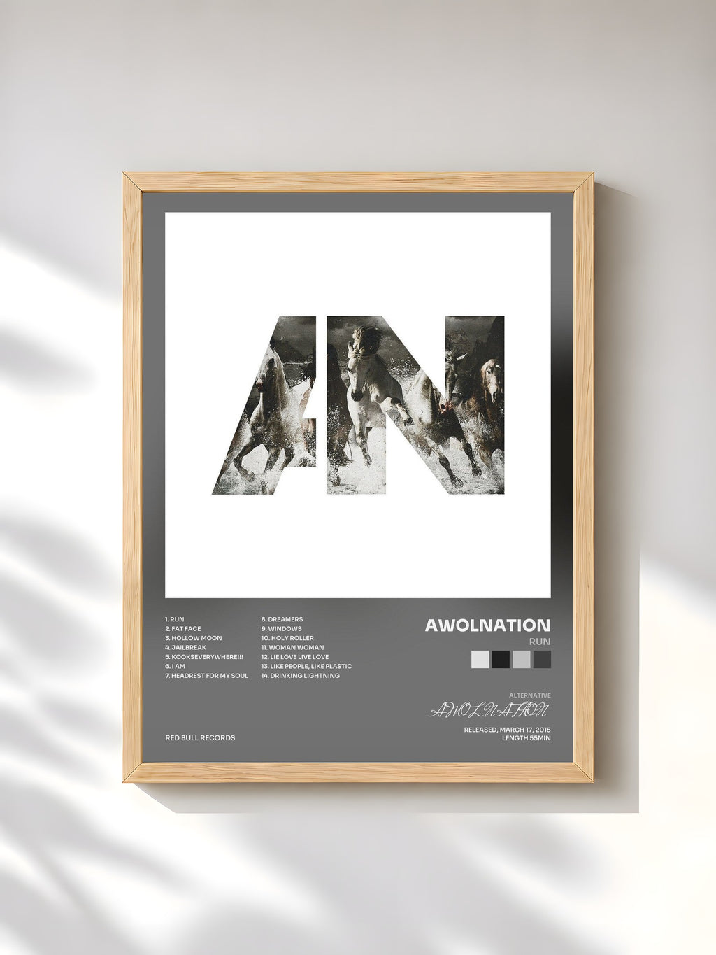 #bois Tableau de l'album Run de AWOLNATION, cadre en bois brut, imprimé et encadré en France