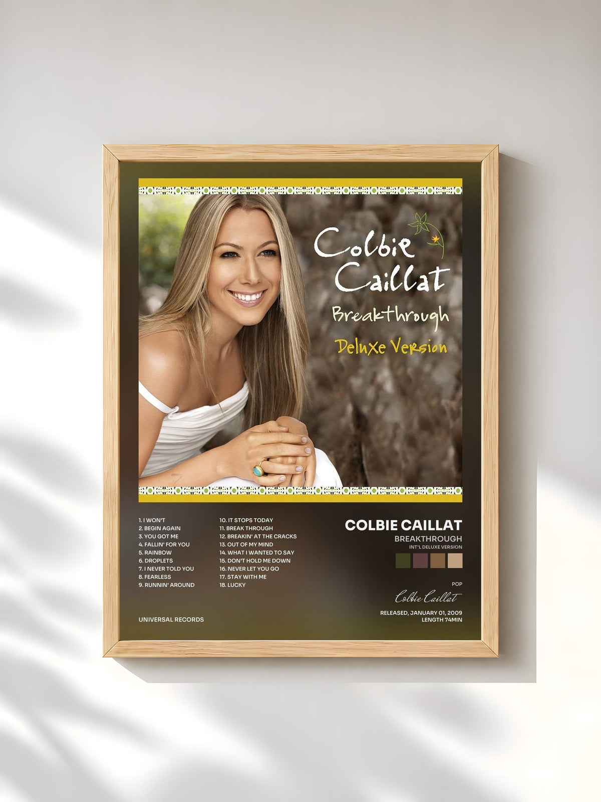 #bois Tableau de l'album Breakthrough (Int'l Deluxe Version) de Colbie Caillat, cadre en bois brut, imprimé et encadré en France