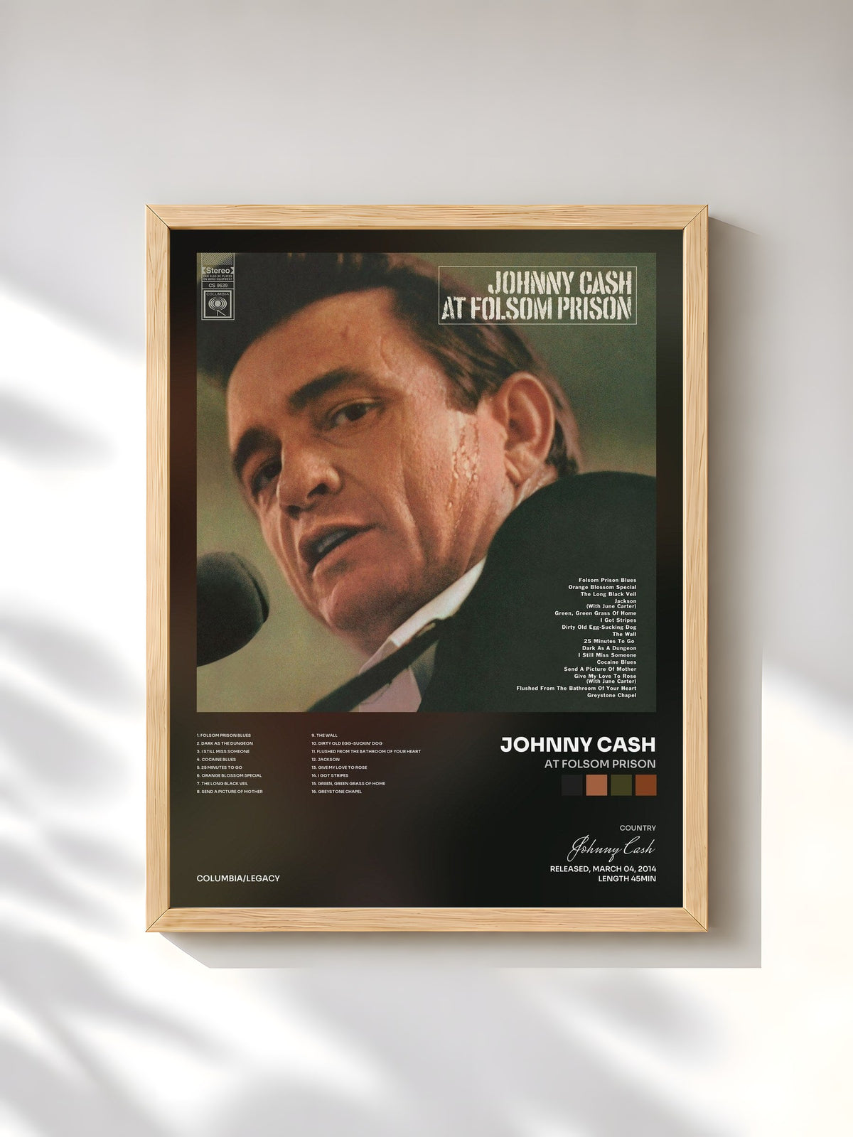 #bois Tableau de l'album At Folsom Prison de Johnny Cash, cadre en bois brut, imprimé et encadré en France