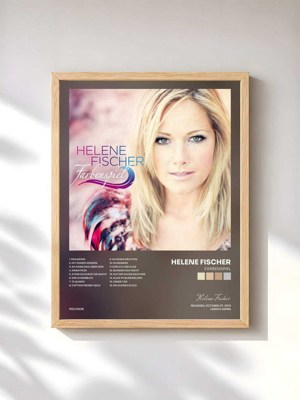 #bois Tableau de l'album Farbenspiel de Helene Fischer, cadre en bois brut, imprimé et encadré en France