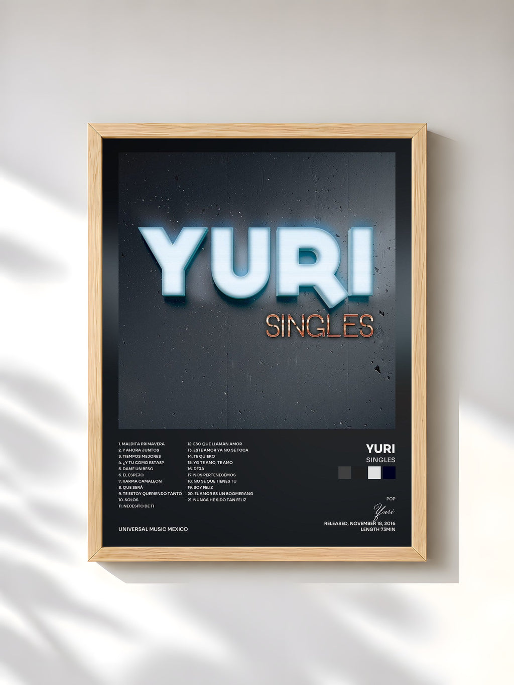 #bois Tableau de l'album Singles de Yuri, cadre en bois brut, imprimé et encadré en France