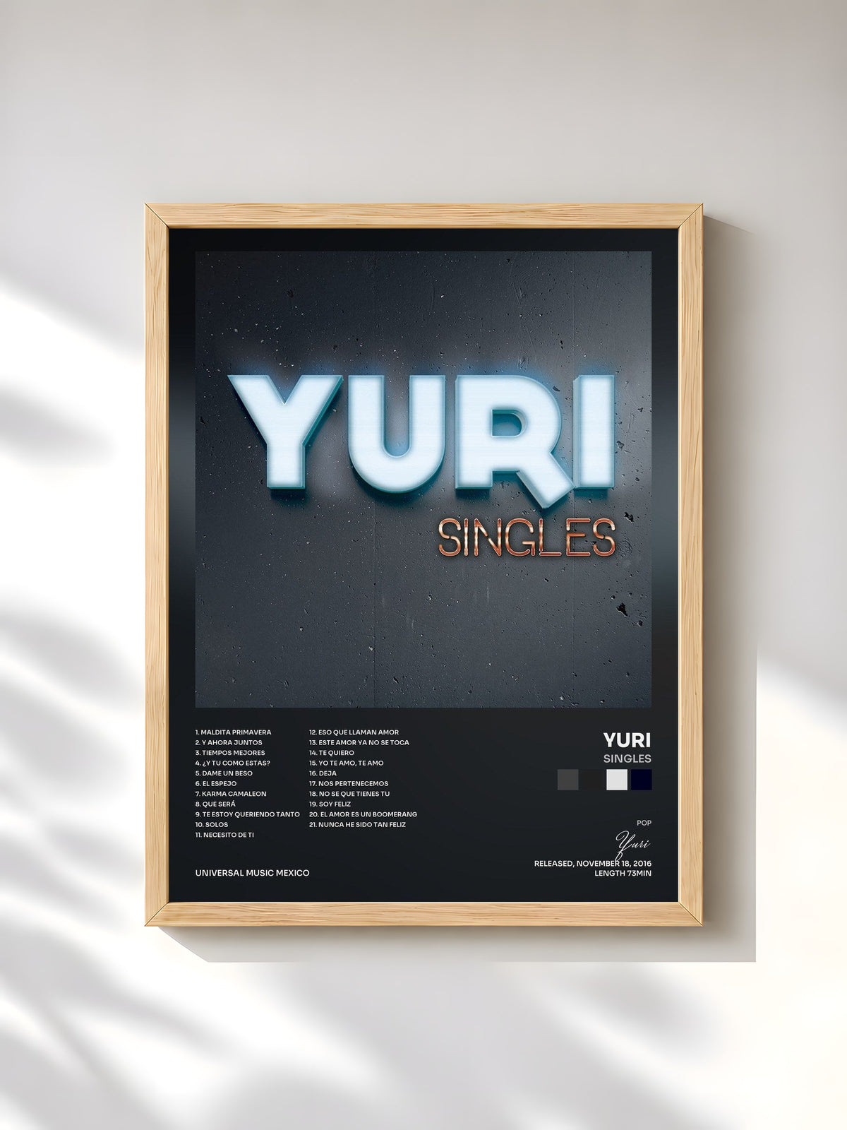 #bois Tableau de l'album Singles de Yuri, cadre en bois brut, imprimé et encadré en France