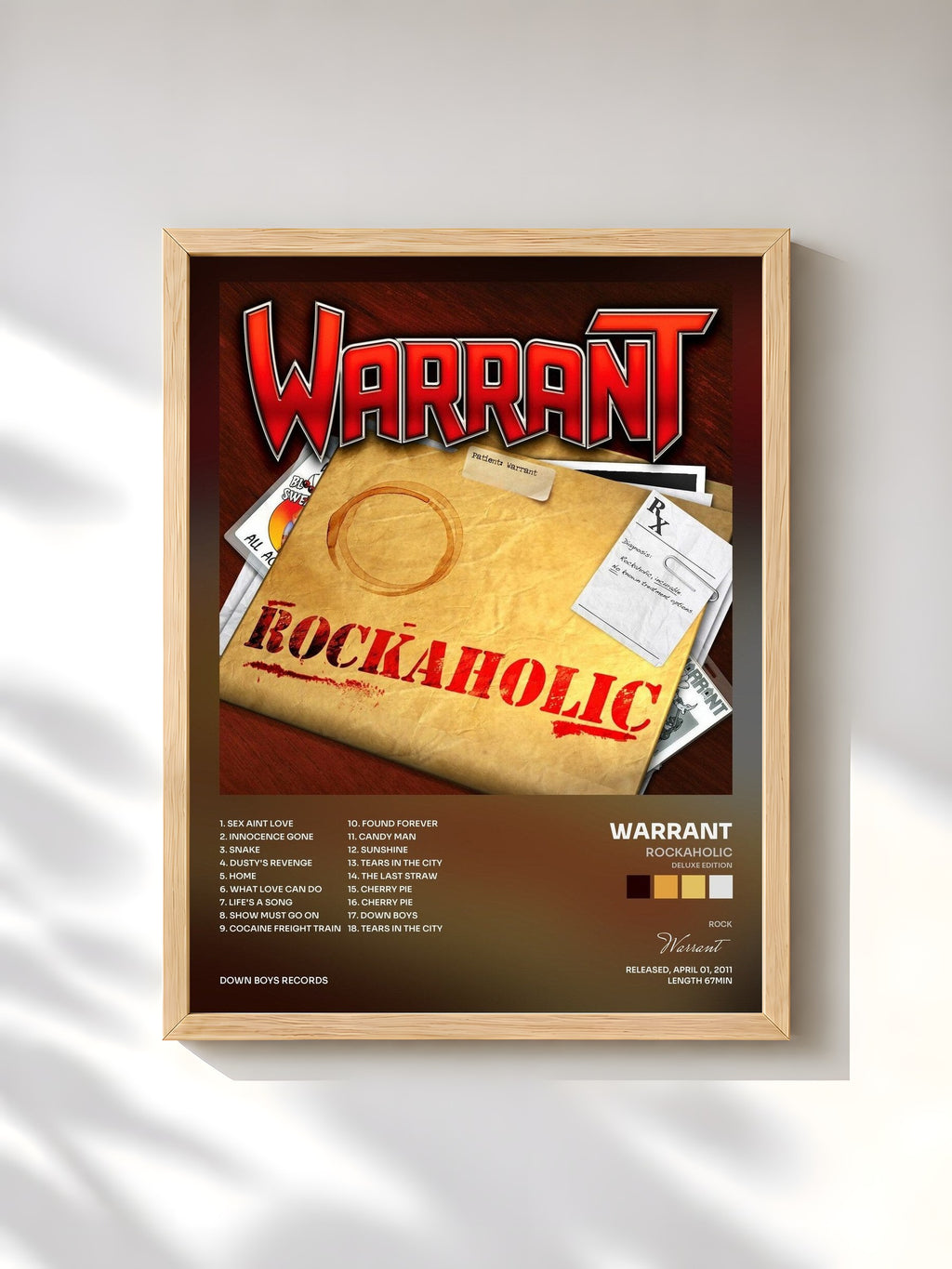 #bois Tableau de l'album Rockaholic (Deluxe Edition) de Warrant, cadre en bois brut, imprimé et encadré en France