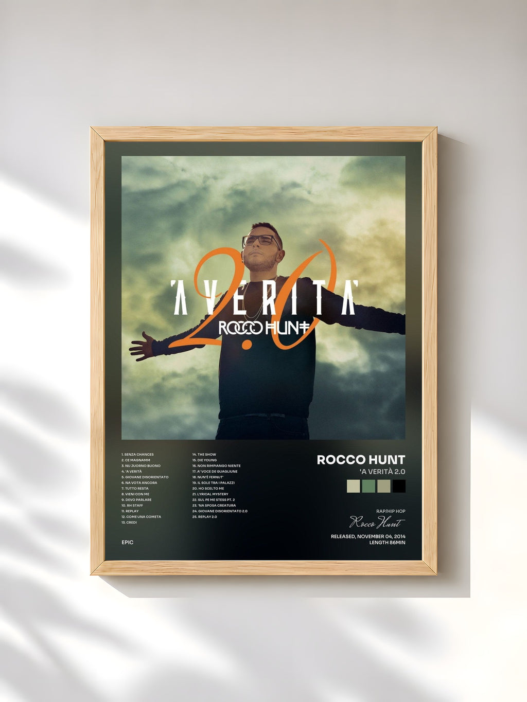 #bois Tableau de l'album 'A verità 2.0 de Rocco Hunt, cadre en bois brut, imprimé et encadré en France
