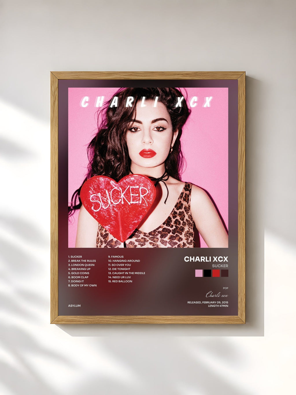 #bois Tableau de l'album SUCKER de Charli xcx, cadre en bois brut, imprimé et encadré en France