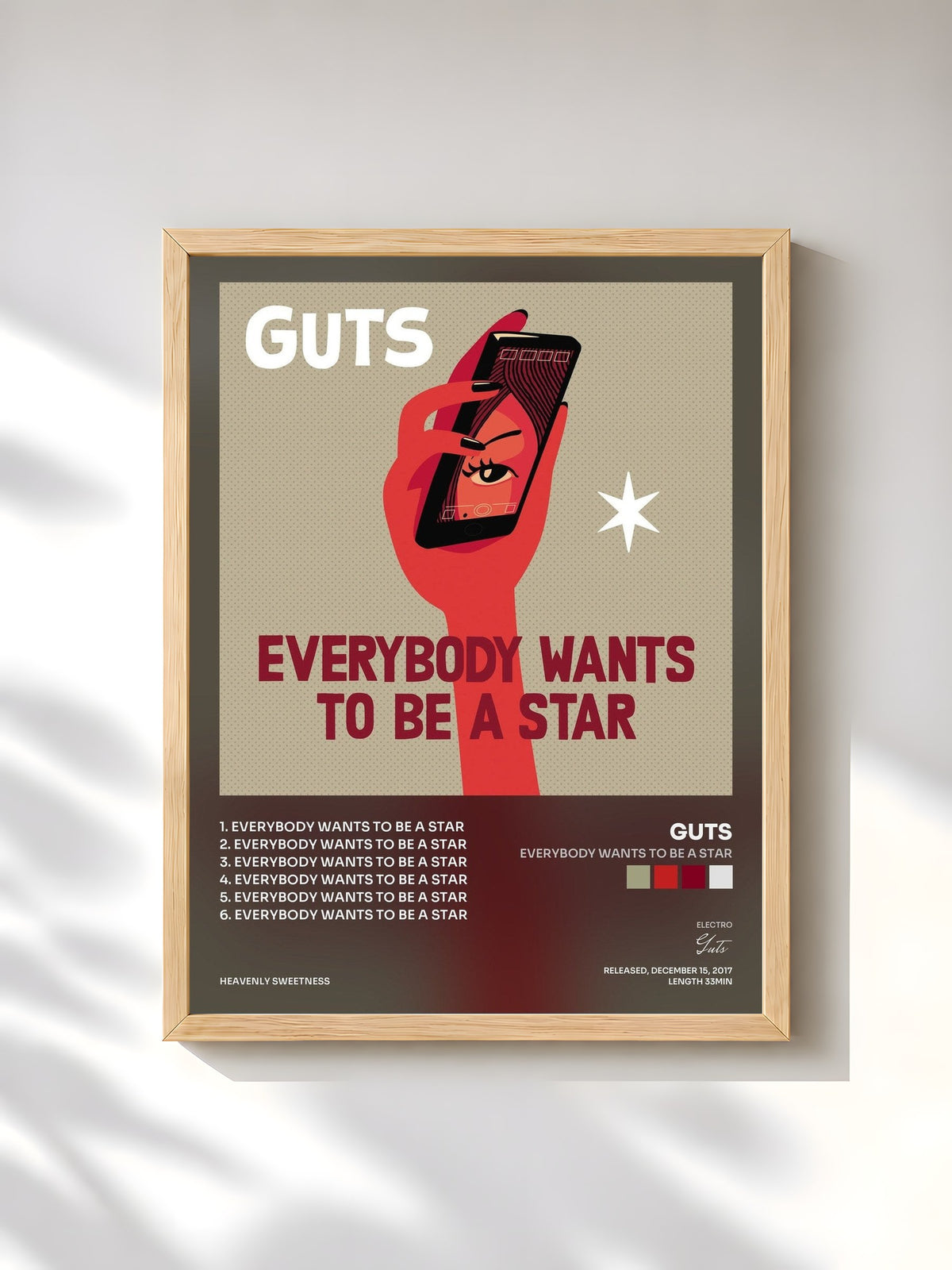 #bois Tableau de l'album Everybody Wants to Be a Star de Guts, cadre en bois brut, imprimé et encadré en France