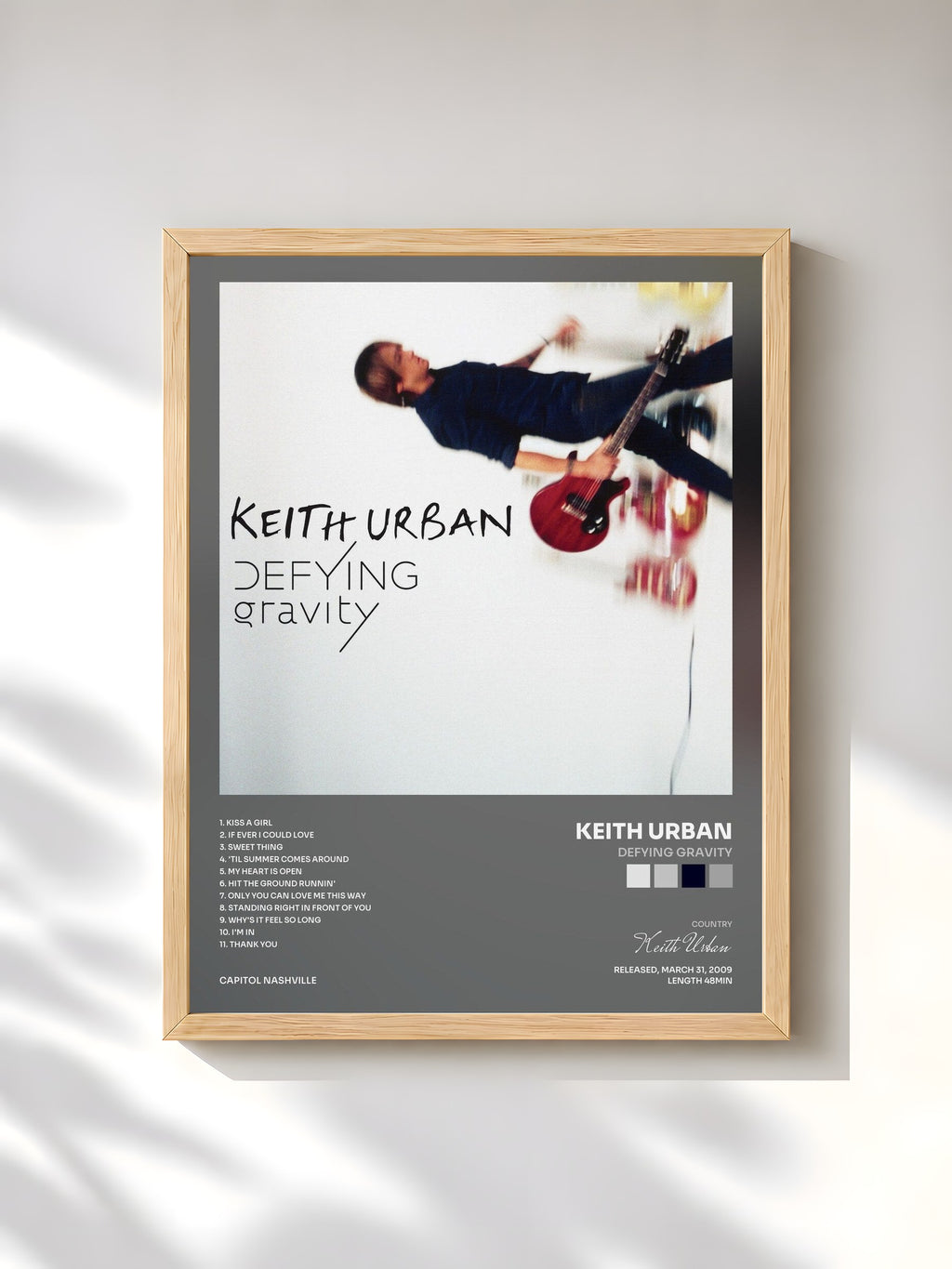 #bois Tableau de l'album Defying Gravity de Keith Urban, cadre en bois brut, imprimé et encadré en France
