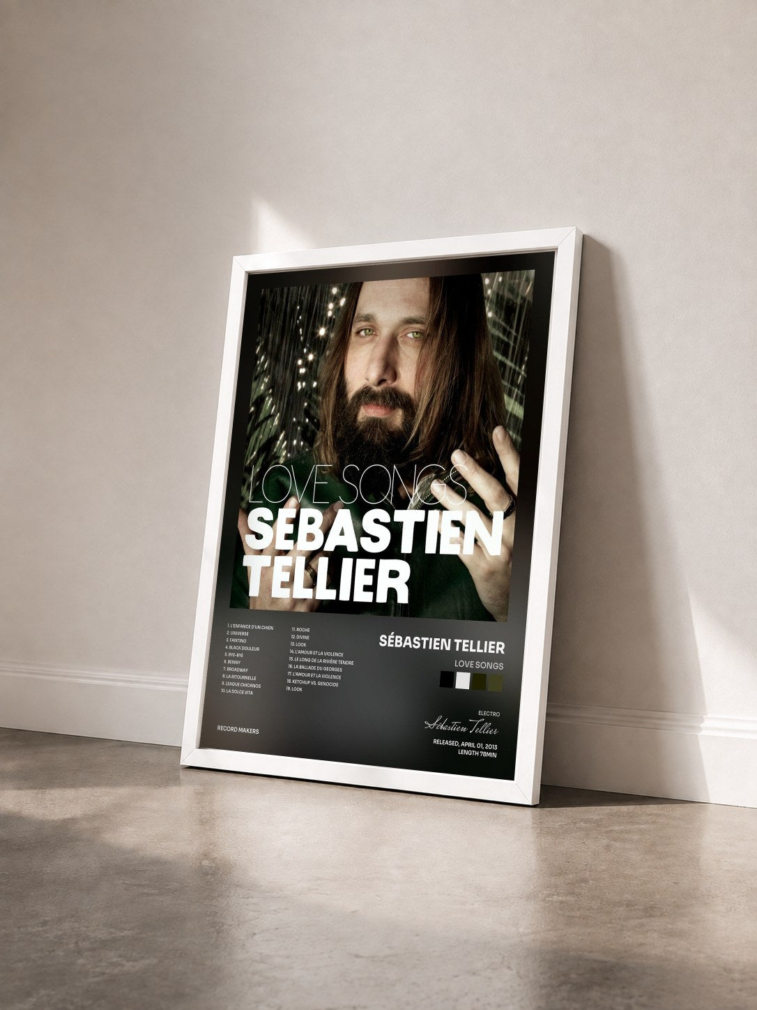 #blanc Tableau de l'album Love Songs de Sébastien Tellier vu de trois quarts, cadre blanc