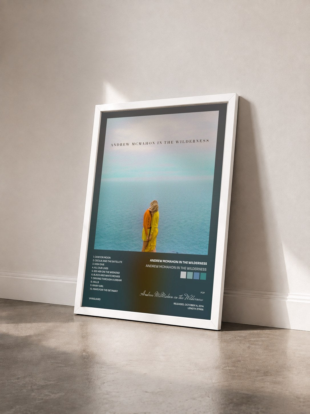#blanc Tableau de l'album Andrew McMahon In The Wilderness de Andrew McMahon in the Wilderness vu de trois quarts, cadre blanc