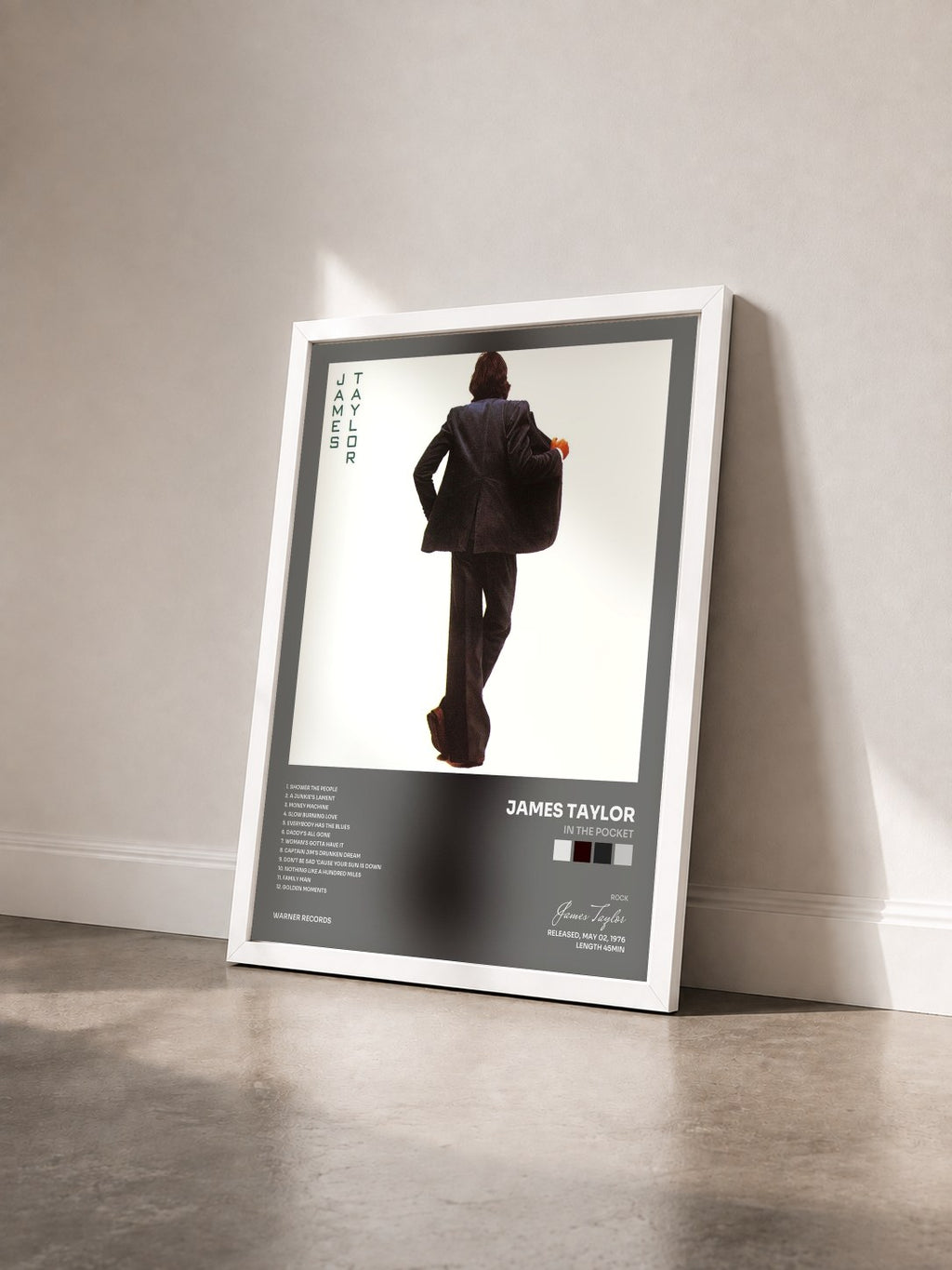 #blanc Tableau de l'album In the Pocket de James Taylor vu de trois quarts, cadre blanc