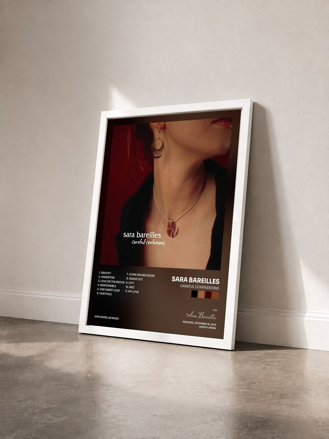 #blanc Tableau de l'album Careful Confessions de Sara Bareilles vu de trois quarts, cadre blanc