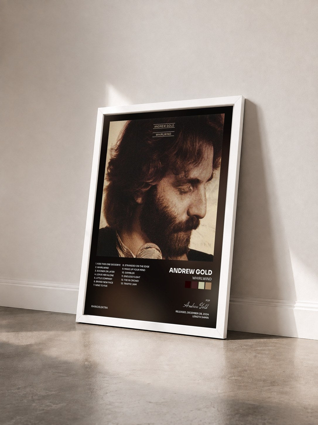 #blanc Tableau de l'album Whirlwind de Andrew Gold vu de trois quarts, cadre blanc