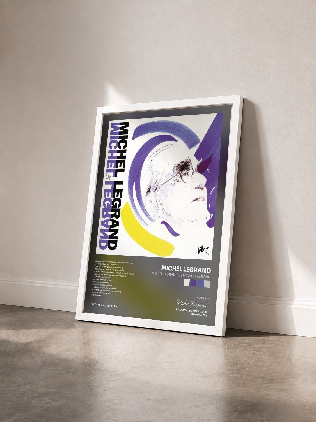 #blanc Tableau de l'album Michel Legrand by Michel Legrand de Michel Legrand vu de trois quarts, cadre blanc