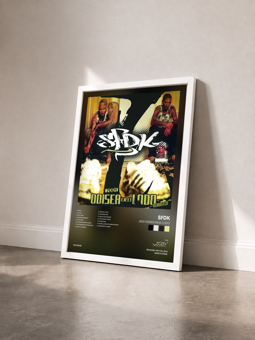 #blanc Tableau de l'album 2001 Odisea en el lodo de SFDK vu de trois quarts, cadre blanc