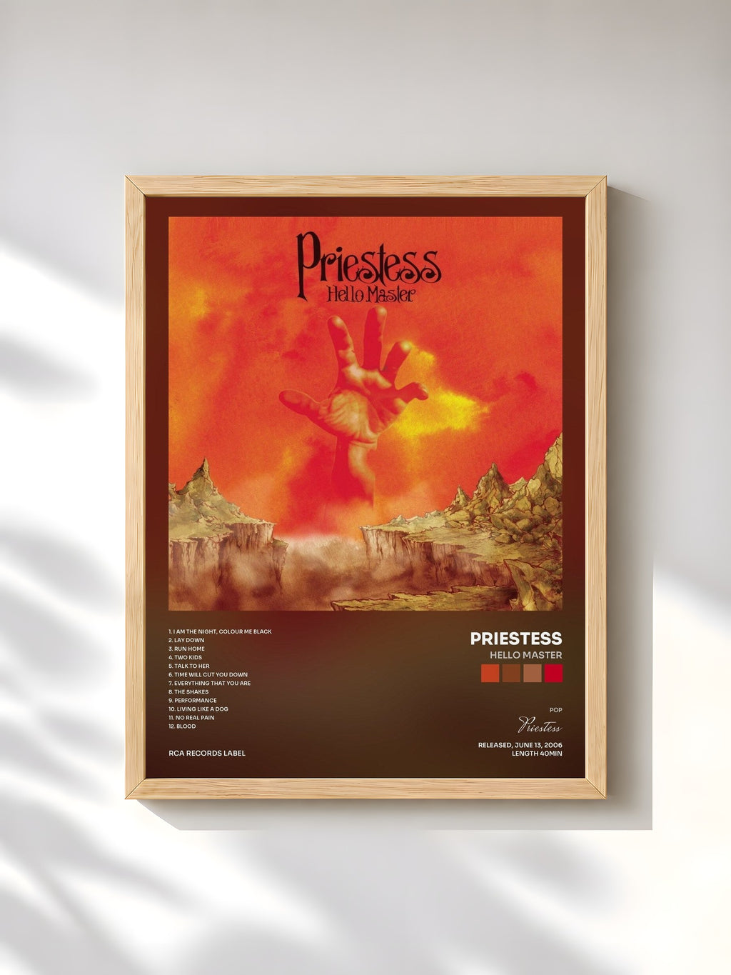 #bois Tableau de l'album Hello Master de Priestess, cadre en bois brut, imprimé et encadré en France