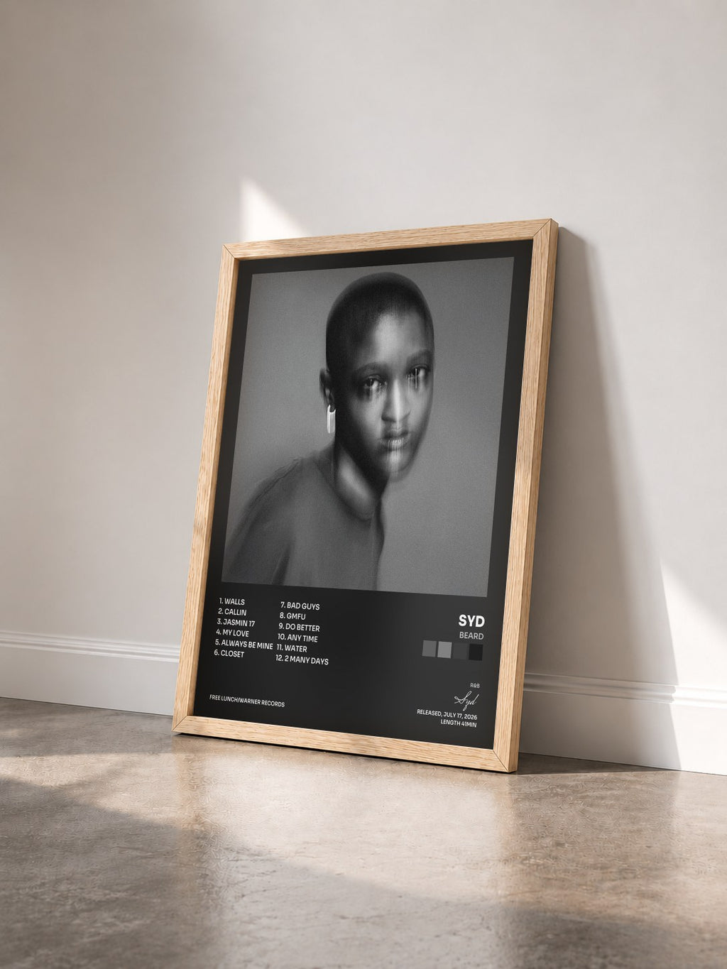 #bois Tableau de l'album Beard de Syd vu de trois quarts, cadre en bois brut