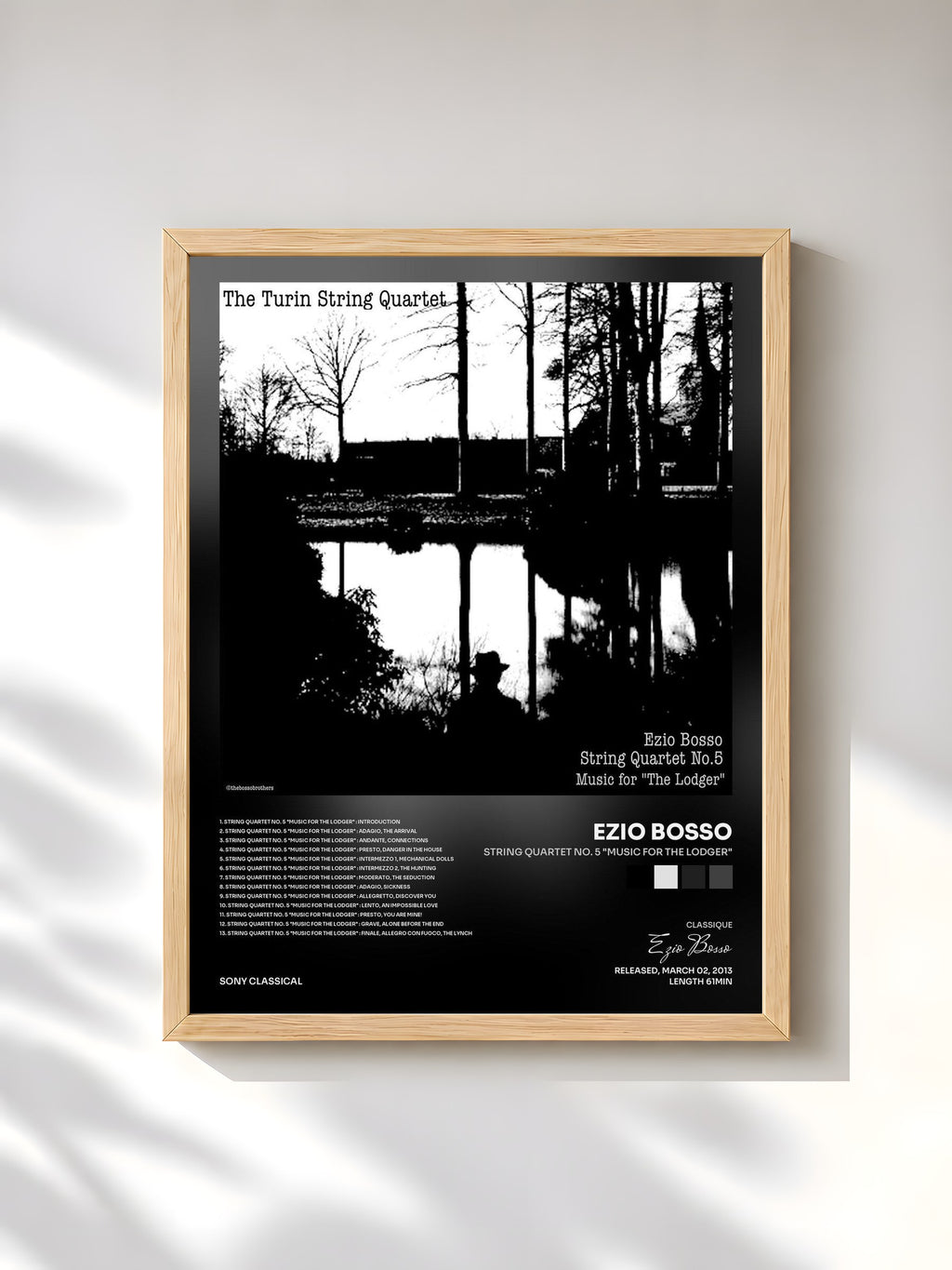 #bois Tableau de l'album String Quartet No. 5 "Music for the Lodger" de Ezio Bosso, cadre en bois brut, imprimé et encadré en France