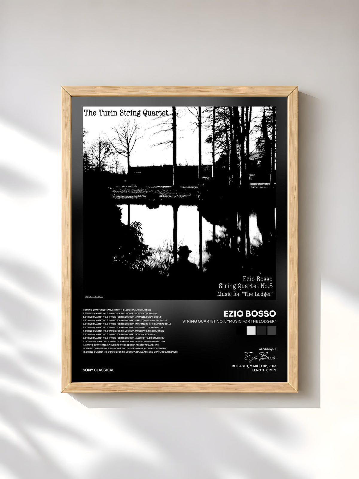 #bois Tableau de l'album String Quartet No. 5 "Music for the Lodger" de Ezio Bosso, cadre en bois brut, imprimé et encadré en France