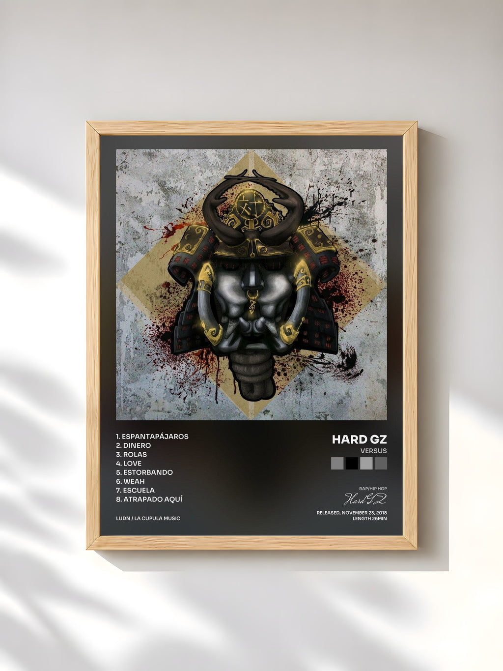 #bois Tableau de l'album Versus de Hard GZ, cadre en bois brut, imprimé et encadré en France