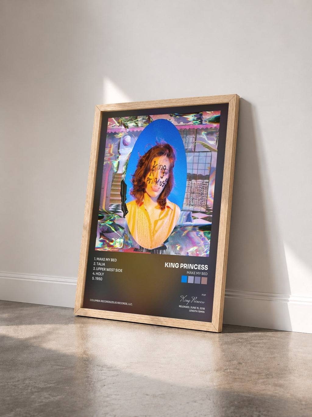 #bois Tableau de l'album Make My Bed de King Princess vu de trois quarts, cadre en bois brut