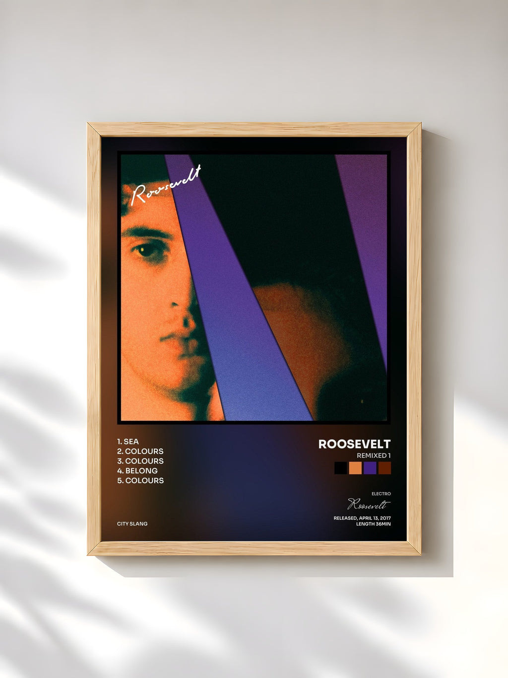 #bois Tableau de l'album Remixed 1 de Roosevelt, cadre en bois brut, imprimé et encadré en France