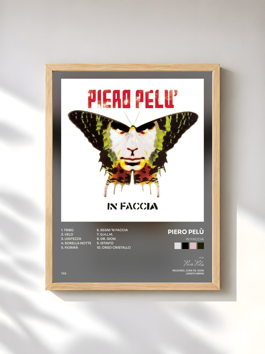 #bois Tableau de l'album In Faccia de Piero Pelù, cadre en bois brut, imprimé et encadré en France