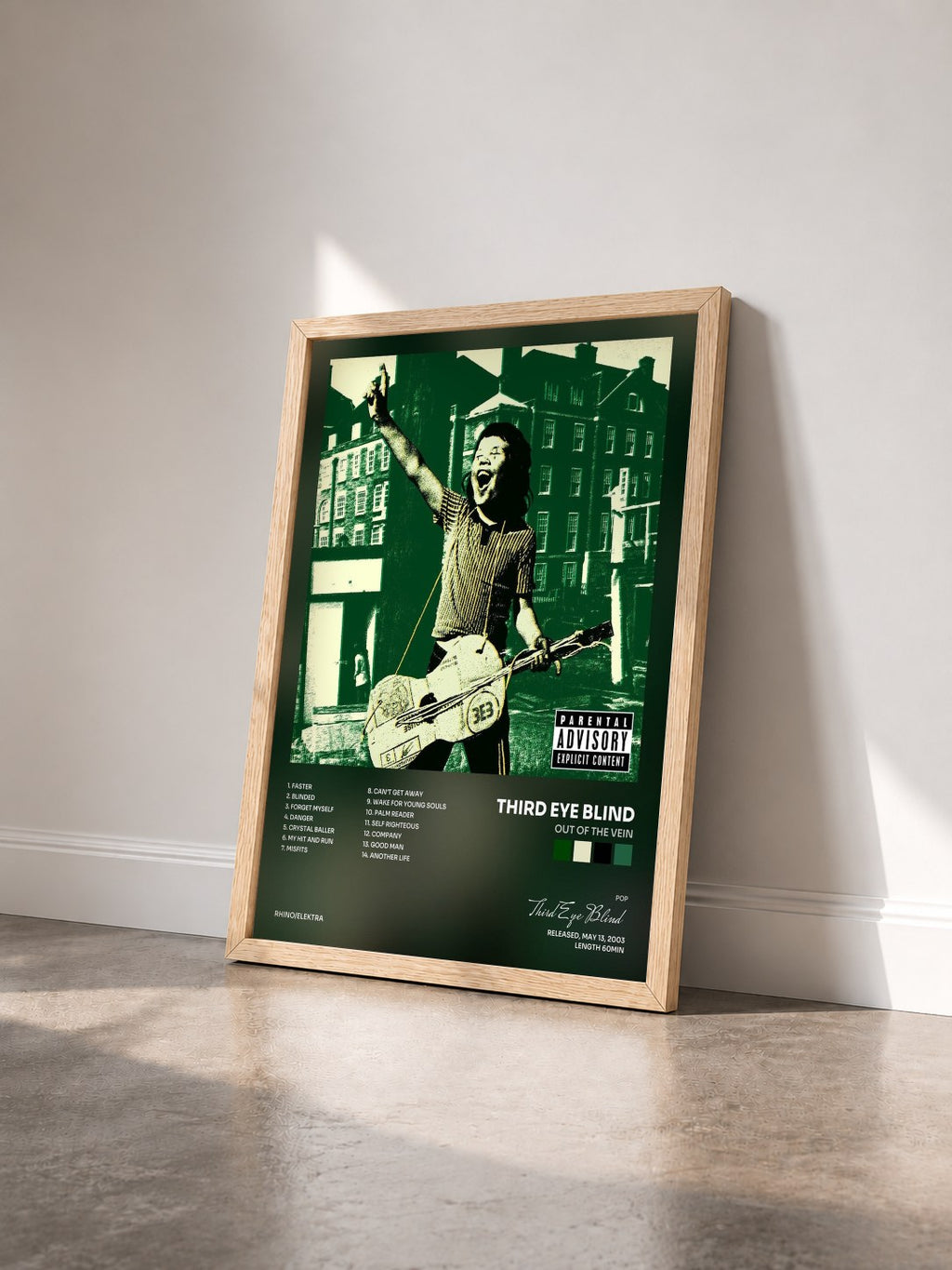 #bois Tableau de l'album Out of the Vein de Third Eye Blind vu de trois quarts, cadre en bois brut