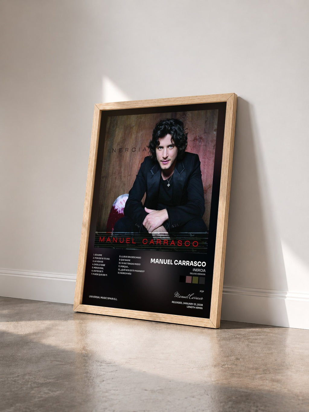 #bois Tableau de l'album Inercia (Deluxe Version) de Manuel Carrasco vu de trois quarts, cadre en bois brut