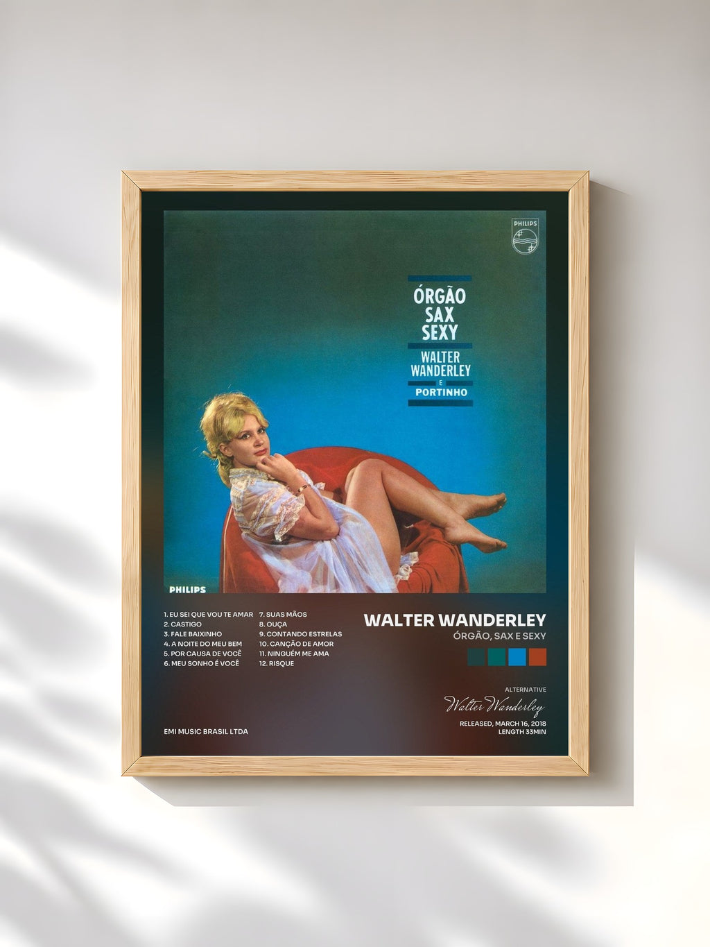 #bois Tableau de l'album Órgão, Sax E Sexy de Walter Wanderley, cadre en bois brut, imprimé et encadré en France