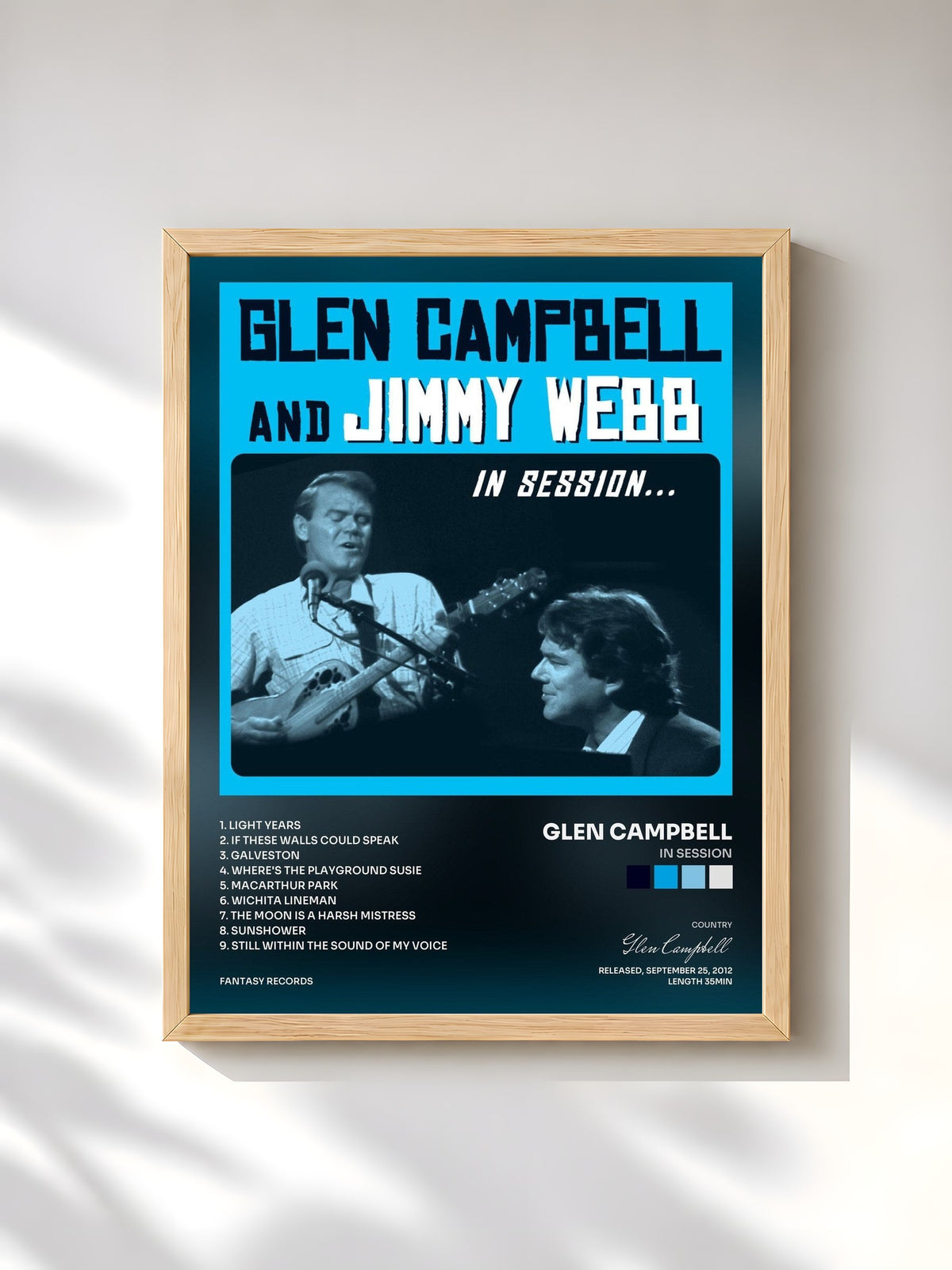 #bois Tableau de l'album In Session de Glen Campbell, cadre en bois brut, imprimé et encadré en France