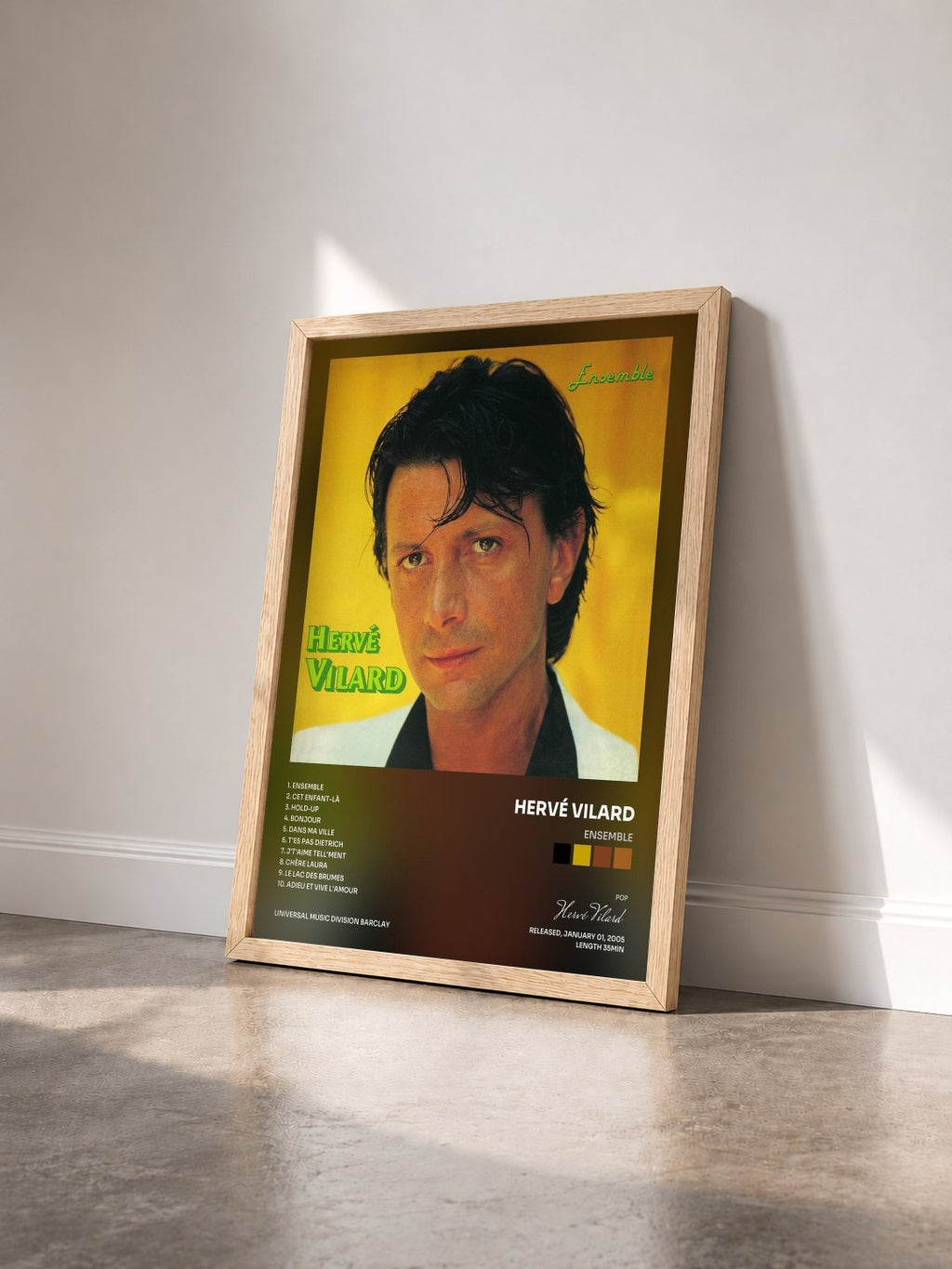 #bois Tableau de l'album Ensemble de Hervé Vilard vu de trois quarts, cadre en bois brut