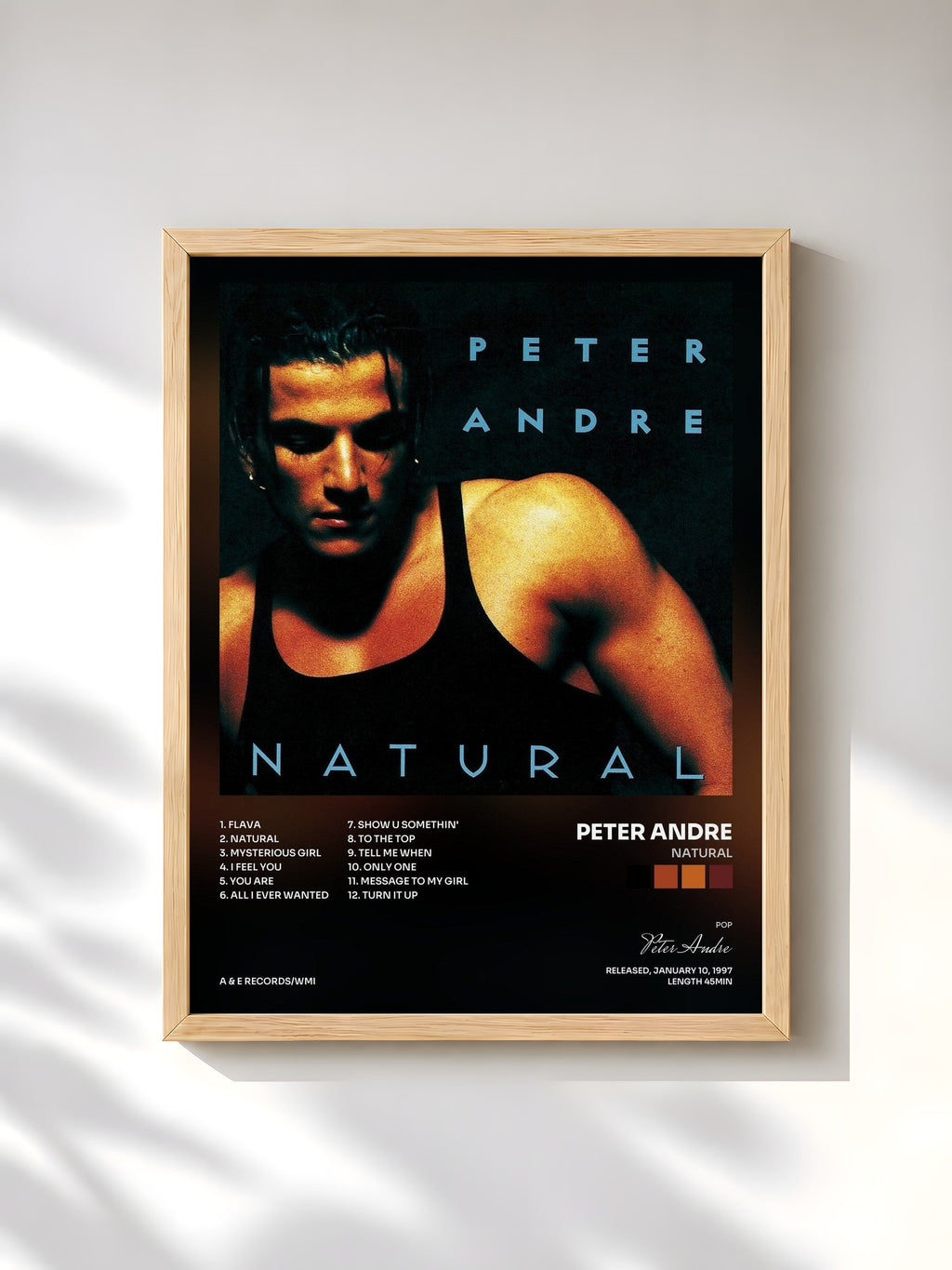 #bois Tableau de l'album Natural de Peter Andre, cadre en bois brut, imprimé et encadré en France