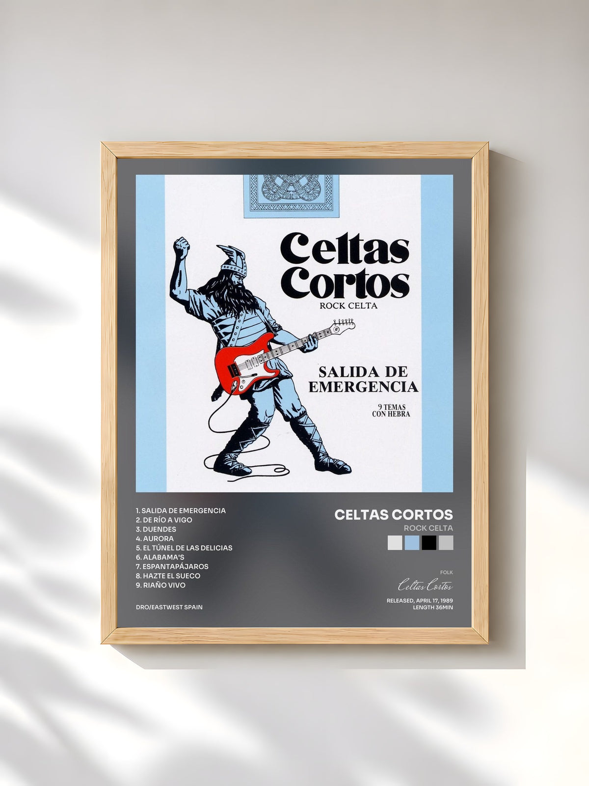 #bois Tableau de l'album Rock Celta de Celtas Cortos, cadre en bois brut, imprimé et encadré en France