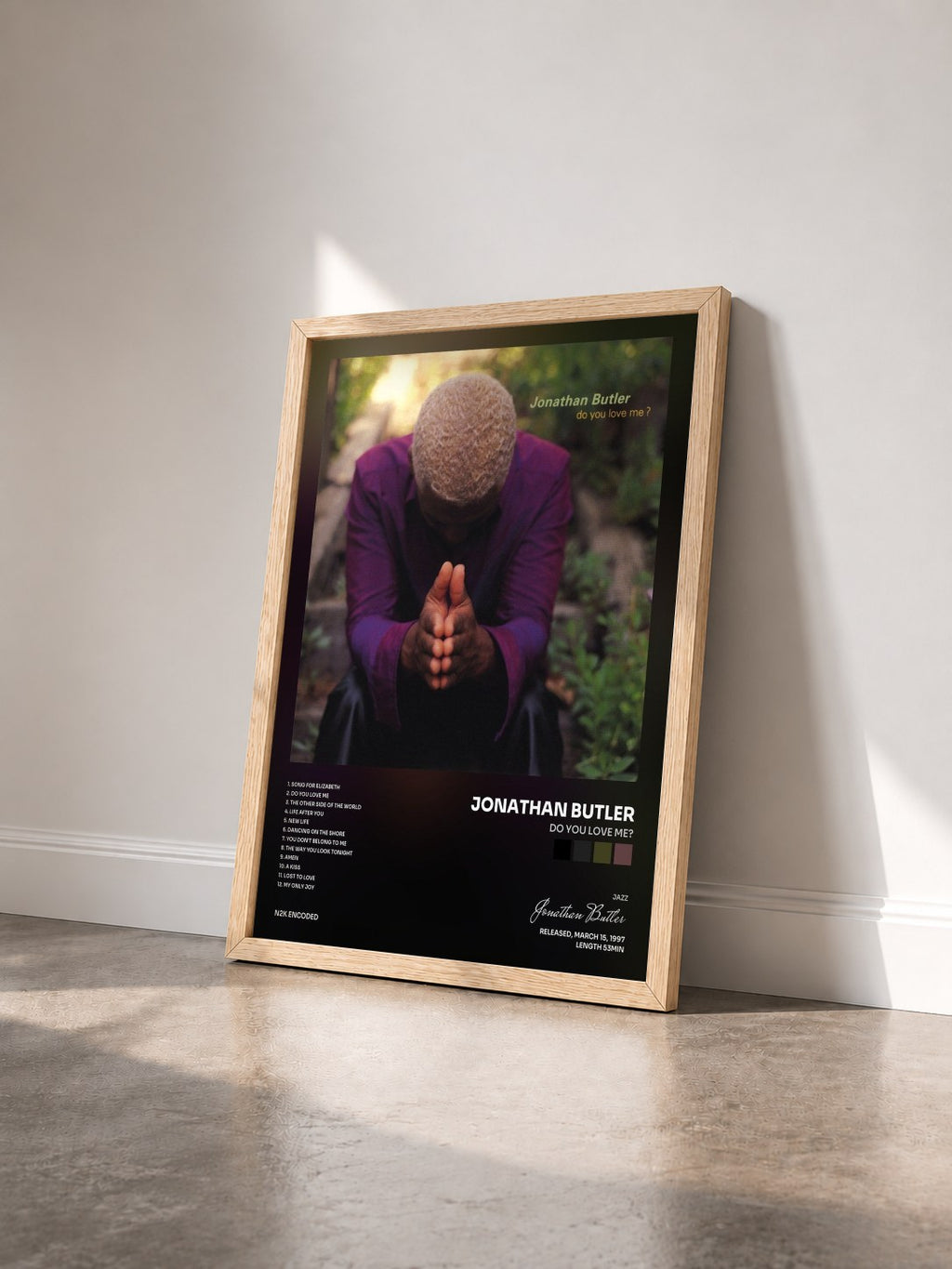 #bois Tableau de l'album Do You Love Me? de Jonathan Butler vu de trois quarts, cadre en bois brut