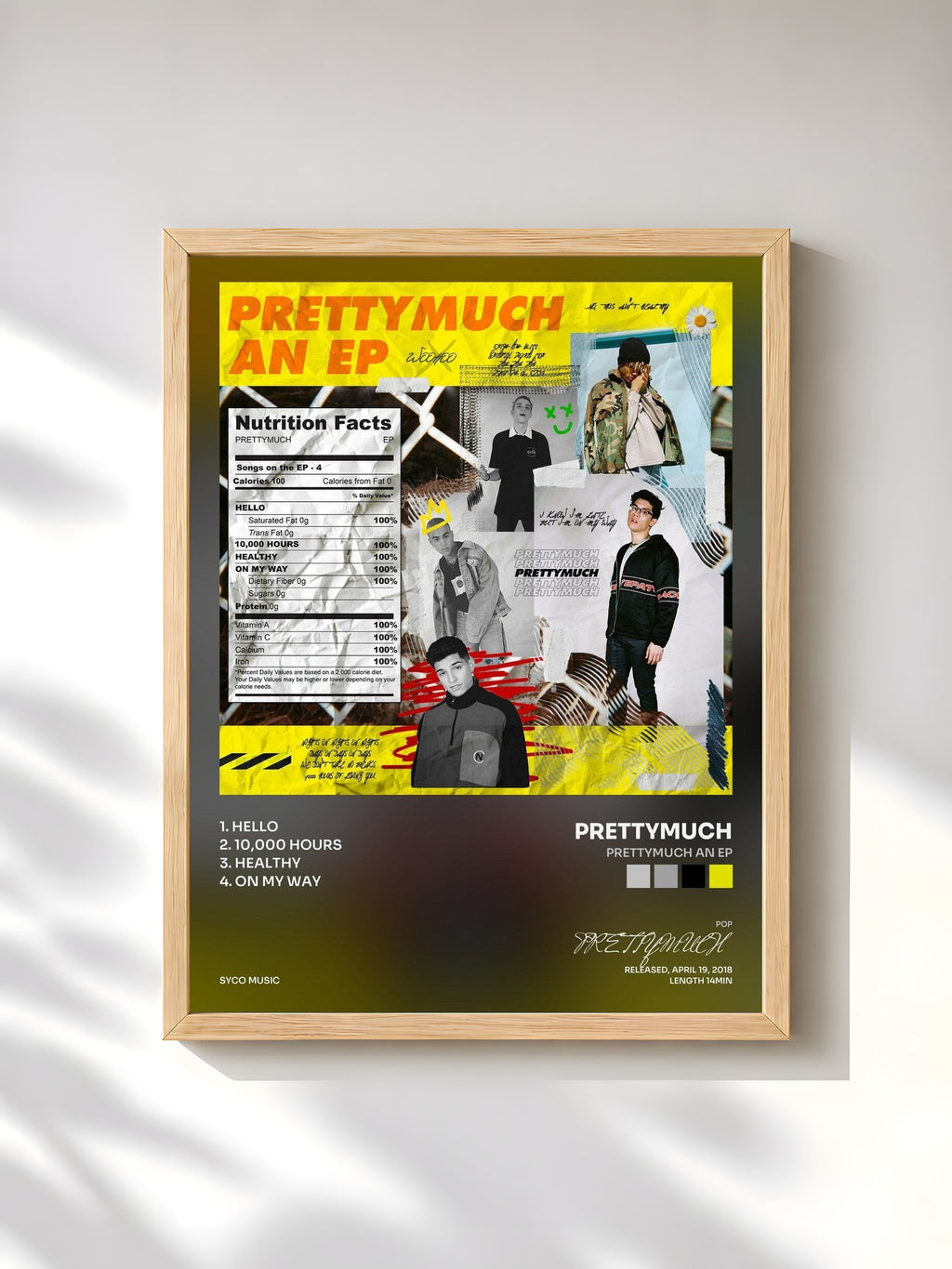 #bois Tableau de l'album PRETTYMUCH an EP de PRETTYMUCH, cadre en bois brut, imprimé et encadré en France