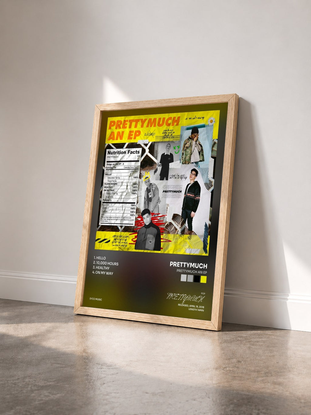 #bois Tableau de l'album PRETTYMUCH an EP de PRETTYMUCH vu de trois quarts, cadre en bois brut