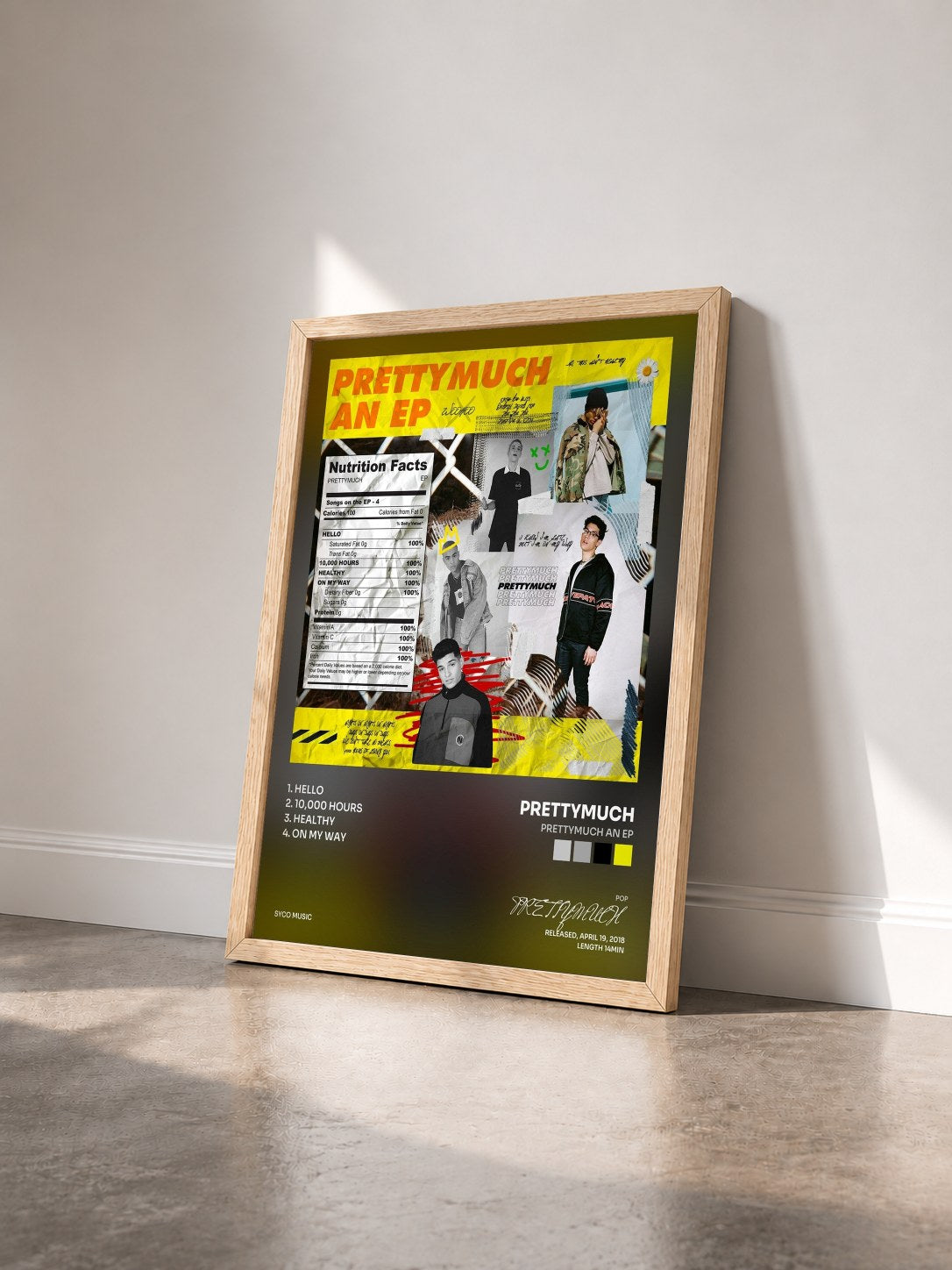 #bois Tableau de l'album PRETTYMUCH an EP de PRETTYMUCH vu de trois quarts, cadre en bois brut