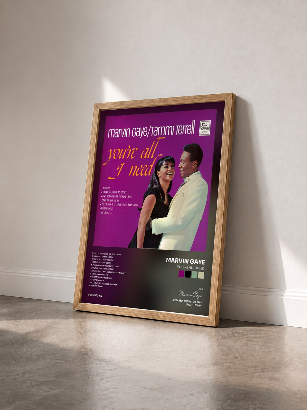 #bois Tableau de l'album You're All I Need de Marvin Gaye vu de trois quarts, cadre en bois brut