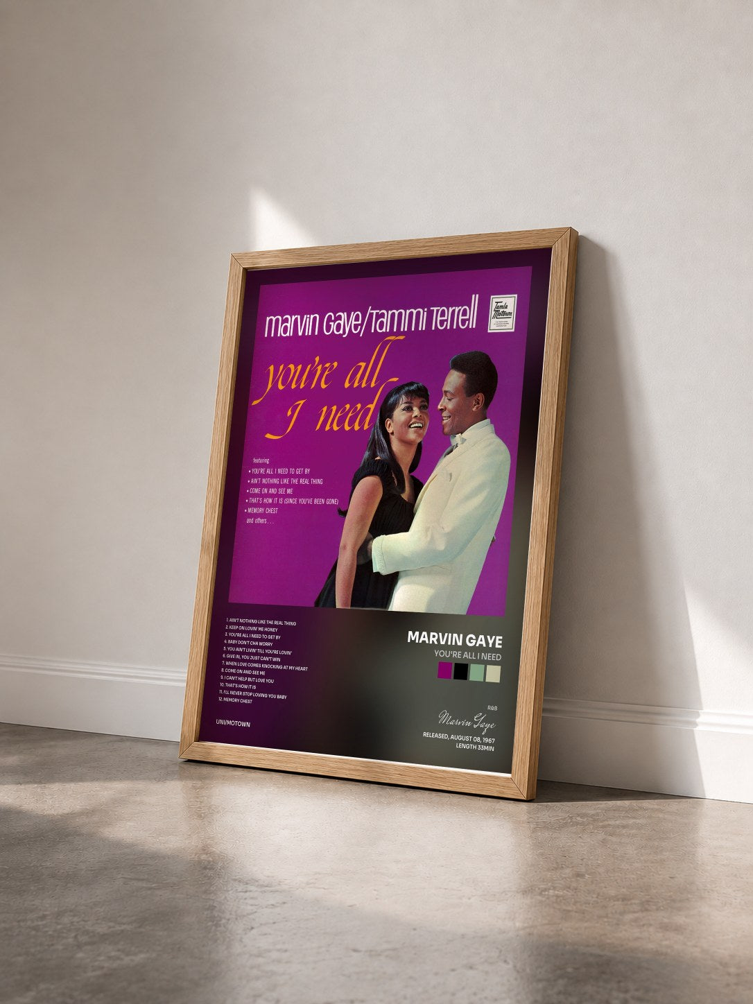 #bois Tableau de l'album You're All I Need de Marvin Gaye vu de trois quarts, cadre en bois brut